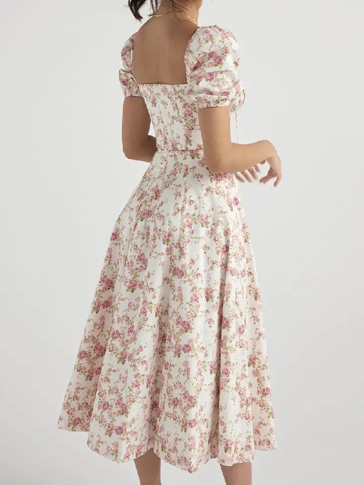 Women's - Midi Dress - Floral Print - Split Detail Dress