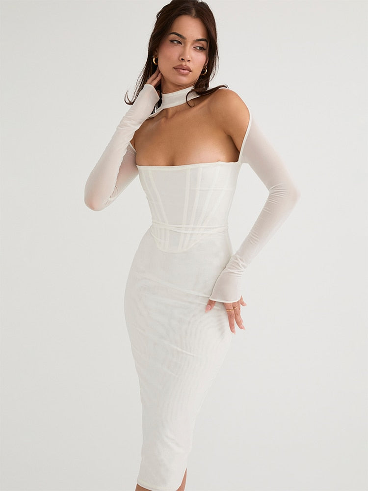 Women's - Midi Dress - Corset Detail - Bodycon Dress