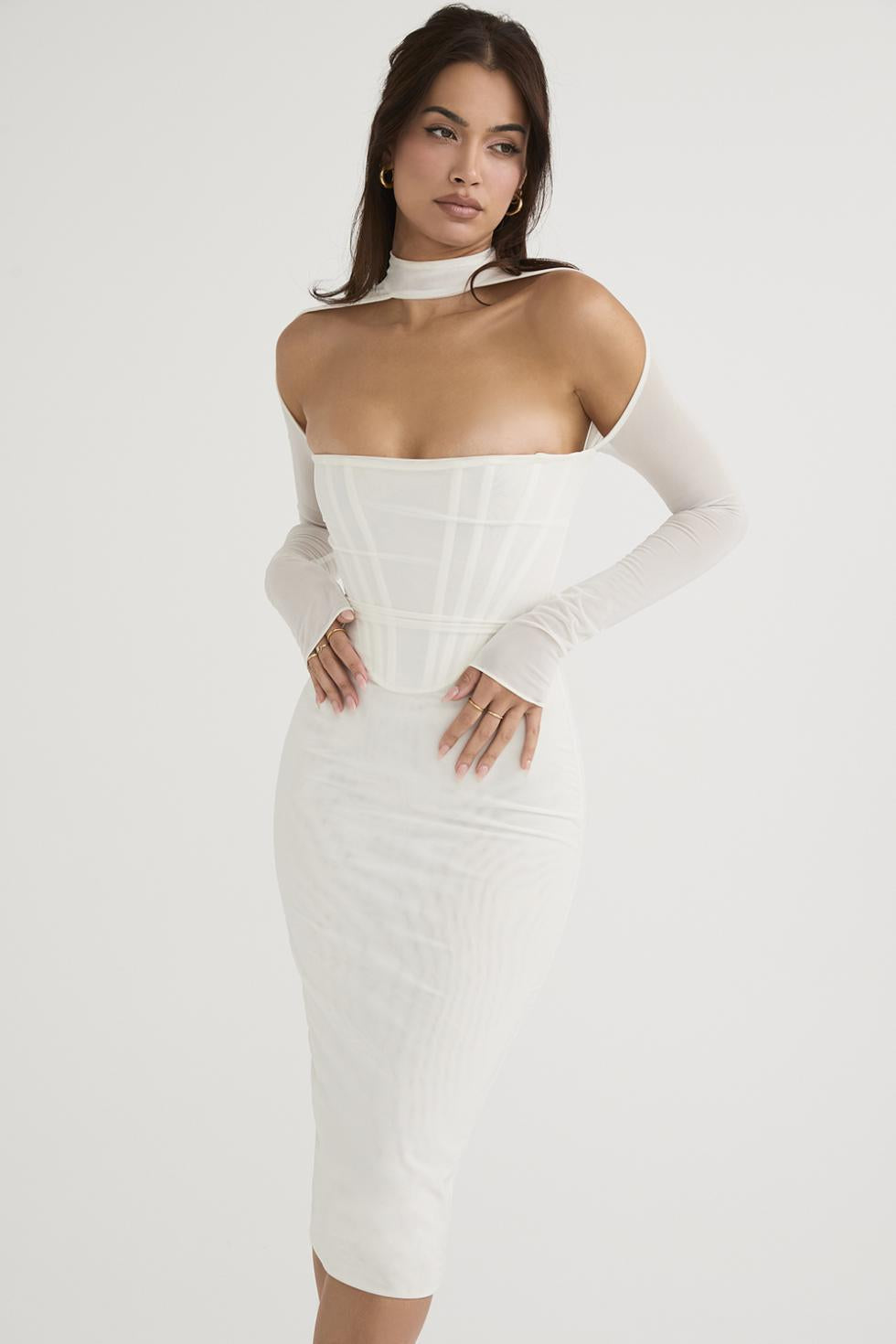 Women's - Midi Dress - Corset Detail - Bodycon Dress