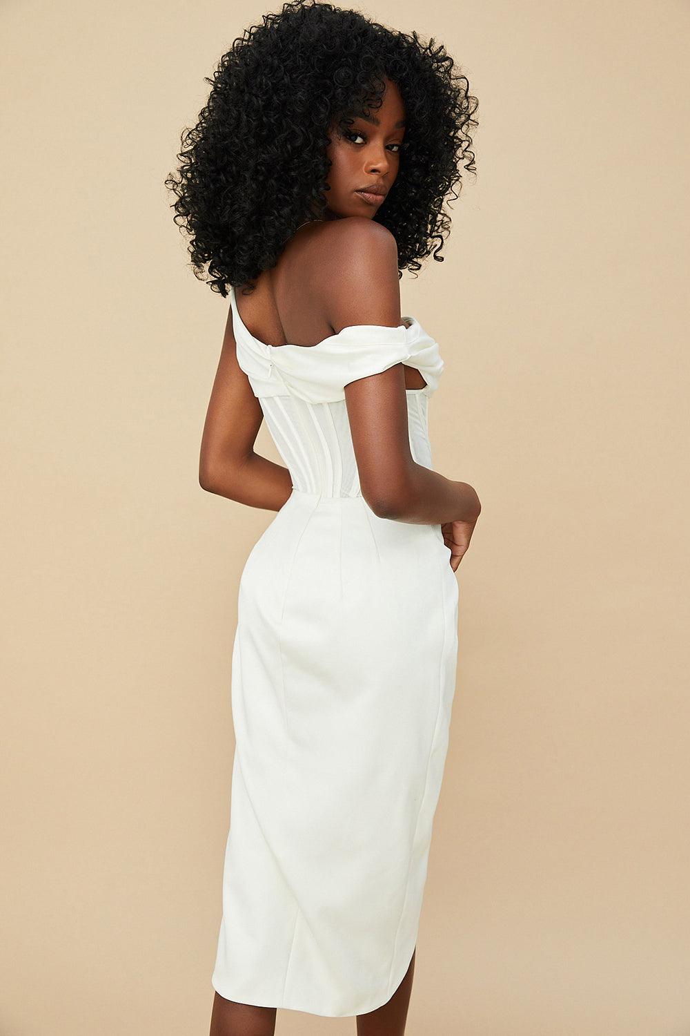Women's - Midi Dress - One-Shoulder Design - Corset Bodycon Dress
