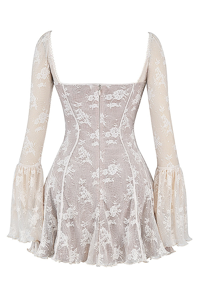Women's - Mini Dress - Lace Flare Sleeves - Elegant Dress