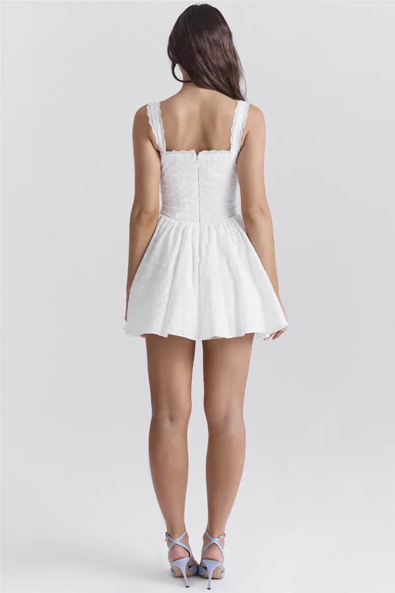 Women's - Mini Dress - Lace Design - Elegant White Dress