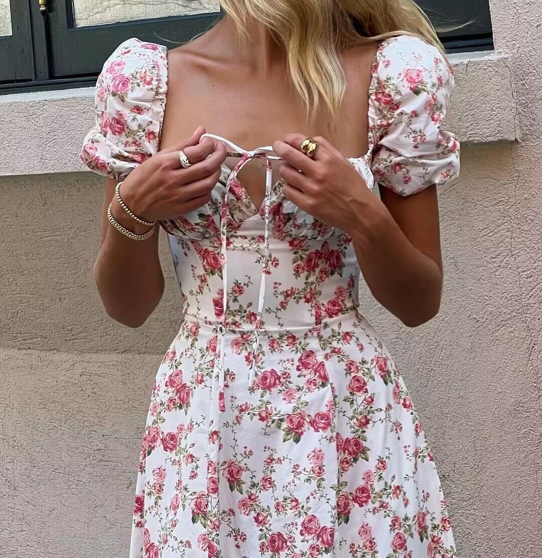 Women's - Midi Dress - Floral Print - Split Detail Dress