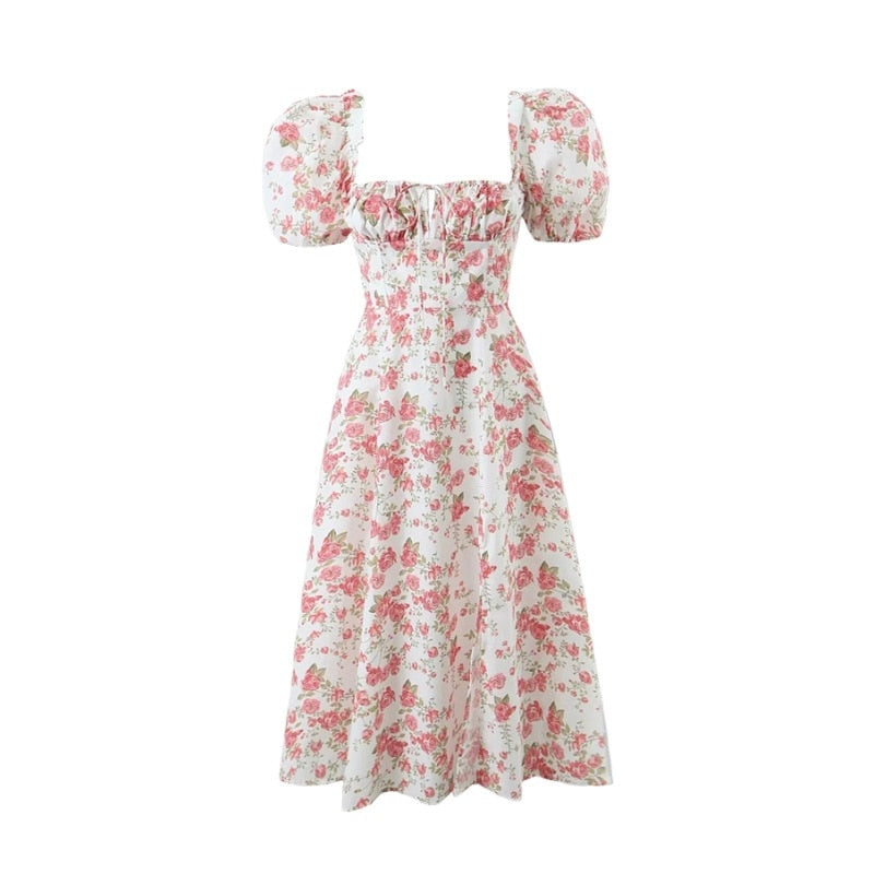 Women's - Midi Dress - Floral Print - Split Detail Dress