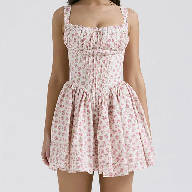 Women's - Mini Dress - Floral Pattern - Casual Dress