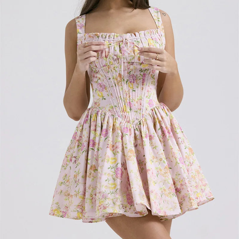 Women's - Mini Dress - Floral Pattern - Casual Dress