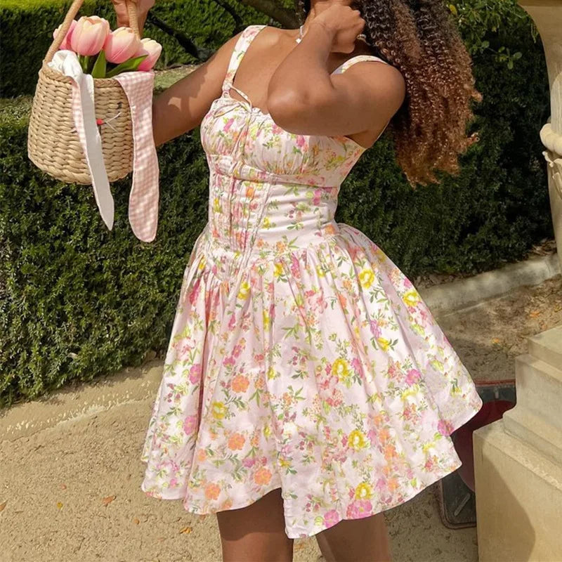 Women's - Mini Dress - Floral Pattern - Casual Dress
